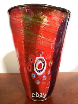 Vintage Heavy MCM Murano Art Glass Millefiori Vase With Original Sticker