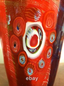 Vintage Heavy MCM Murano Art Glass Millefiori Vase With Original Sticker