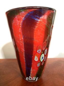 Vintage Heavy MCM Murano Art Glass Millefiori Vase With Original Sticker