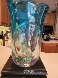 Vintage Huge 12 Murano Blue Italian Art Glass Fish Tank Aquarium Vase