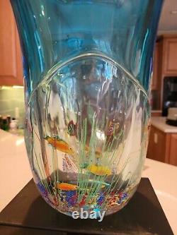 Vintage Huge 12 Murano Blue Italian Art Glass Fish Tank Aquarium Vase