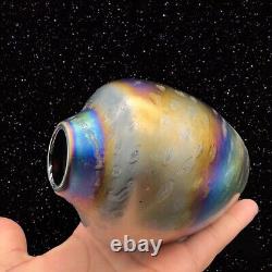 Vintage Iridescent Hand Blown Mt. St. Helens Glass Eye Studios Vase MSH 1999