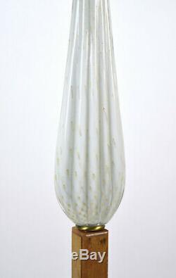 Vintage Italian Art Glass Floor Lamp Murano White w Gold Aventurine Bullicante