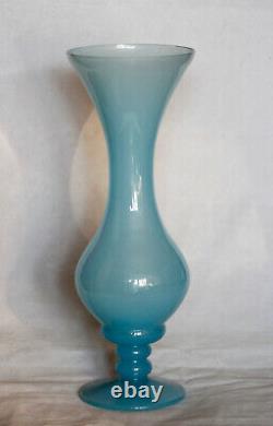 Vintage Italian Blue Opaline Glass Footed Vase 70s 25cm 10in Murano Empoli