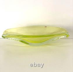Vintage Italian Lime Green Murano Glass Bowl With Unique Sculptural Design