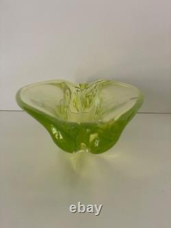 Vintage Italian Lime Green Murano Glass Bowl With Unique Sculptural Design