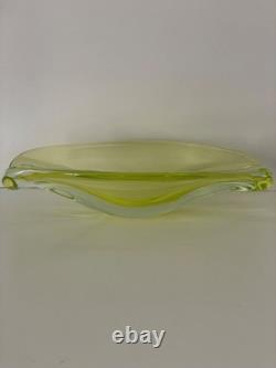 Vintage Italian Lime Green Murano Glass Bowl With Unique Sculptural Design