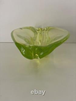 Vintage Italian Lime Green Murano Glass Bowl With Unique Sculptural Design