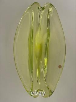Vintage Italian Lime Green Murano Glass Bowl With Unique Sculptural Design