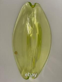 Vintage Italian Lime Green Murano Glass Bowl With Unique Sculptural Design
