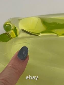 Vintage Italian Lime Green Murano Glass Bowl With Unique Sculptural Design
