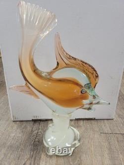 Vintage Italian MURANO Glass Fish Figurine Pedestal 12.5 Art Glass Deco