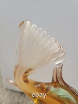 Vintage Italian MURANO Glass Fish Figurine Pedestal 12.5 Art Glass Deco