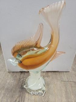 Vintage Italian MURANO Glass Fish Figurine Pedestal 12.5 Art Glass Deco