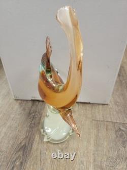 Vintage Italian MURANO Glass Fish Figurine Pedestal 12.5 Art Glass Deco