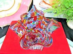 Vintage Italian MURANO Venetian Blown Glass Millefiori Handkerchief Vase