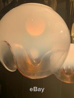 Vintage Italian Mazzega Flush Mount Chandelier Gold and Murano Glass Light 1970s