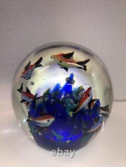 Vintage Italian Murano Aquarium with Neon Fish, Coral Art Glass Paperweight