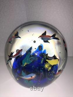 Vintage Italian Murano Aquarium with Neon Fish, Coral Art Glass Paperweight