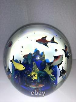 Vintage Italian Murano Aquarium with Neon Fish, Coral Art Glass Paperweight