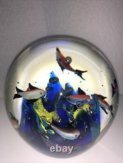 Vintage Italian Murano Aquarium with Neon Fish, Coral Art Glass Paperweight