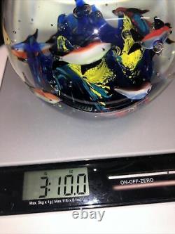 Vintage Italian Murano Aquarium with Neon Fish, Coral Art Glass Paperweight