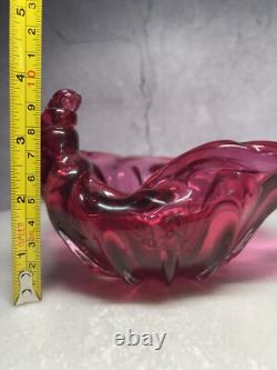 Vintage Italian Murano Archimede Seguso Pink Glass Shell Bowl One Of A Kind