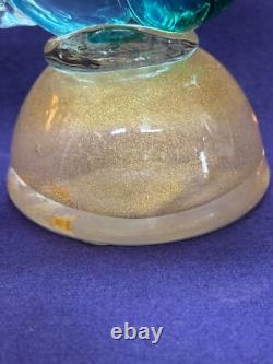 Vintage Italian Murano Art Glass Alfredo Barbino Label Blue Green Sea Foam Fish