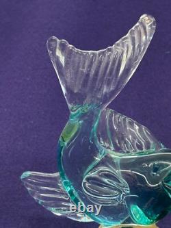 Vintage Italian Murano Art Glass Alfredo Barbino Label Blue Green Sea Foam Fish