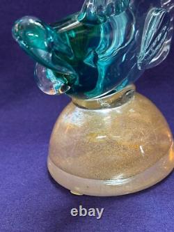 Vintage Italian Murano Art Glass Alfredo Barbino Label Blue Green Sea Foam Fish