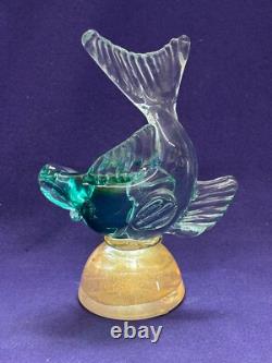 Vintage Italian Murano Art Glass Alfredo Barbino Label Blue Green Sea Foam Fish
