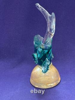 Vintage Italian Murano Art Glass Alfredo Barbino Label Blue Green Sea Foam Fish