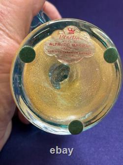Vintage Italian Murano Art Glass Alfredo Barbino Label Blue Green Sea Foam Fish