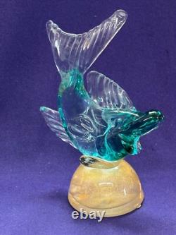 Vintage Italian Murano Art Glass Alfredo Barbino Label Blue Green Sea Foam Fish