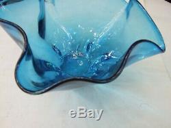 Vintage Italian Murano Art Glass Blue Handkerchief Bowl Retro 60's