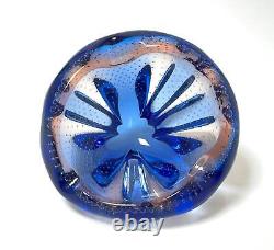 Vintage Italian Murano Art Glass Blue & Pink Bullicante Bowl MID Century Modern