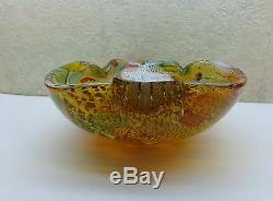 Vintage Italian Murano Art Glass Cigar Ashtray Candy Dish Bowl Multi-Colored EXC