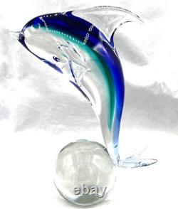 Vintage Italian Murano Art Glass Cobalt Blue Dolphin Paperweight Large 11.5