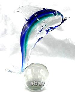 Vintage Italian Murano Art Glass Cobalt Blue Dolphin Paperweight Large 11.5