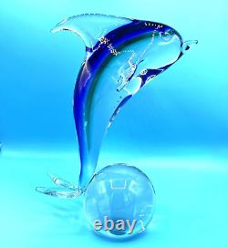 Vintage Italian Murano Art Glass Cobalt Blue Dolphin Paperweight Large 11.5