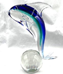 Vintage Italian Murano Art Glass Cobalt Blue Dolphin Paperweight Large 11.5