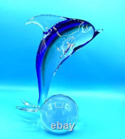 Vintage Italian Murano Art Glass Cobalt Blue Dolphin Paperweight Large 11.5