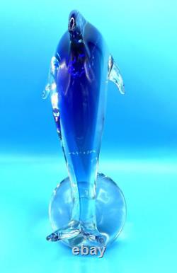 Vintage Italian Murano Art Glass Cobalt Blue Dolphin Paperweight Large 11.5