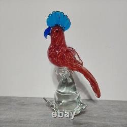 Vintage Italian Murano Art Glass Cockatoo Parrot Sculpture Aqua Blue/Orange