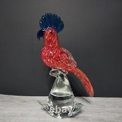 Vintage Italian Murano Art Glass Cockatoo Parrot Sculpture Aqua Blue/Orange