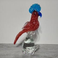 Vintage Italian Murano Art Glass Cockatoo Parrot Sculpture Aqua Blue/Orange