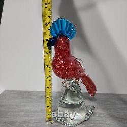 Vintage Italian Murano Art Glass Cockatoo Parrot Sculpture Aqua Blue/Orange