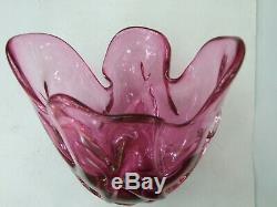 Vintage Italian Murano Art Glass Pink Cranberry Handkerchief Vase Retro 60's