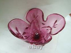 Vintage Italian Murano Art Glass Pink Cranberry Handkerchief Vase Retro 60's