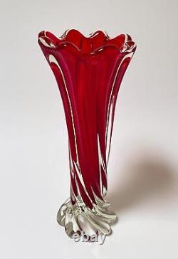 Vintage Italian Murano Art Glass Red Cased Vase MID Century Modern MCM